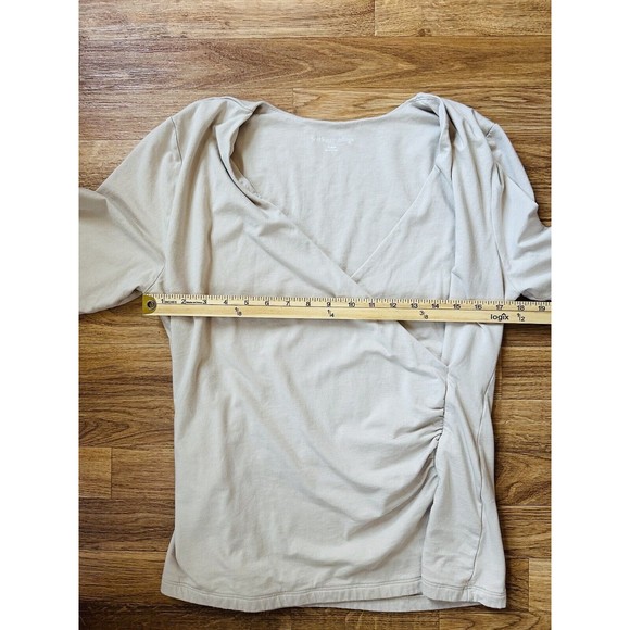 Soft Surroundings Alyssa Knit Top Size XL Beige Surplice Faux Wrap 3/4 Sleeve - Picture 7 of 8